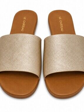 Le Chateau Women's Leather Metallic Slide Sandals Sz 8 WORN ONCE!
